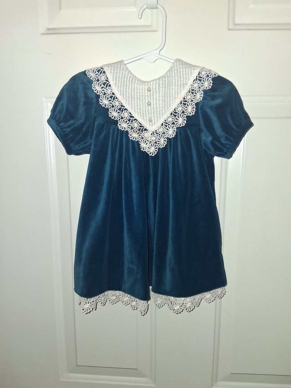 Rare Editions Teal Dress with White Lace Accents